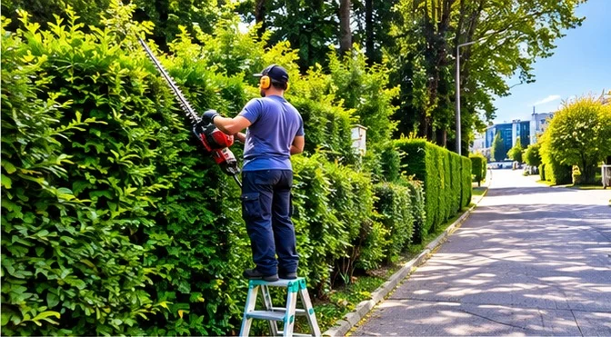 Gartenpflege in Zürich – Mitarbeiter von Propex beim professionellen Heckenschnitt