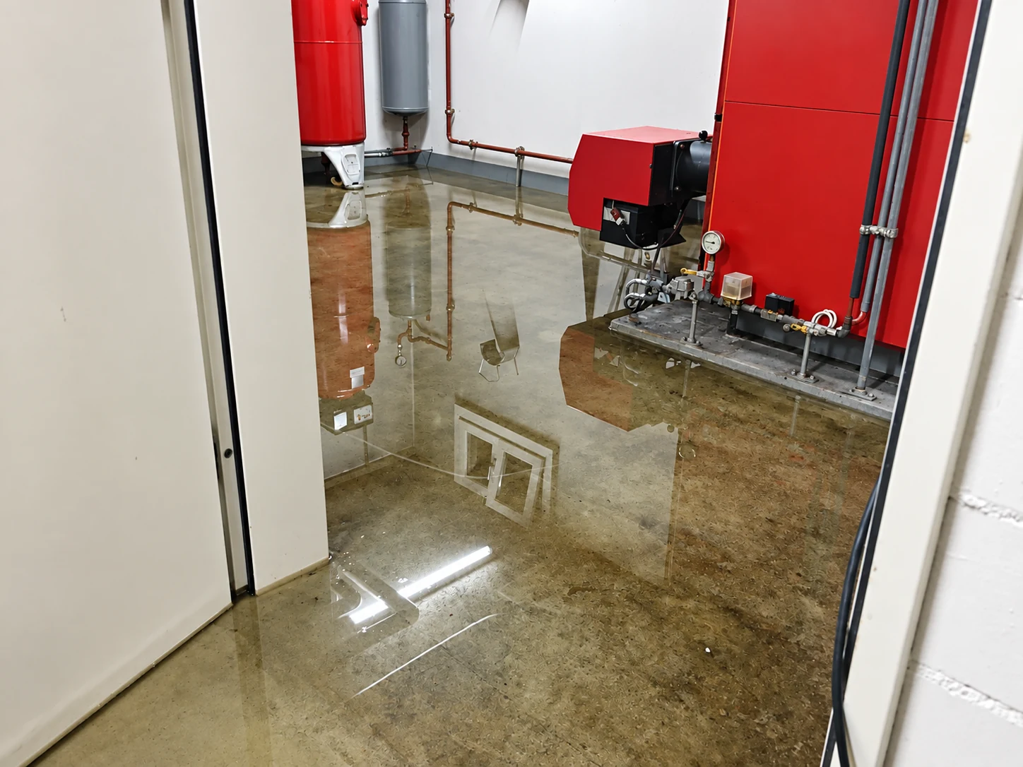 Wasseraufnahme im Heizungsraum nach einem Wasserschaden.